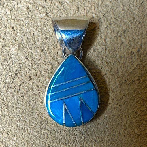 Turquoise Navajo Inlay Pendant By Stanley Manygoats 7.7g