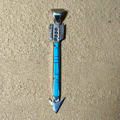 Turquoise Navajo Inlay Arrow Pendant By Eugene Chee 8.3g