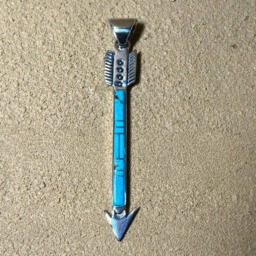 Turquoise Navajo Inlay Arrow Pendant By Eugene Chee 8.3g