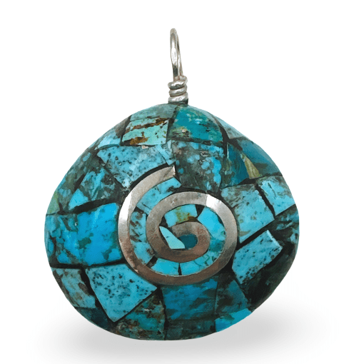 Turquoise Spiral Shell Mosaic Pendant By Ron Chavez 5.5g - Image 2