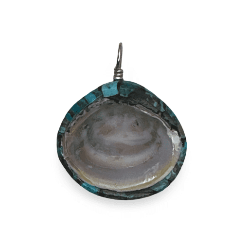 Turquoise Spiral Shell Mosaic Pendant By Ron Chavez 5.5g - Image 3