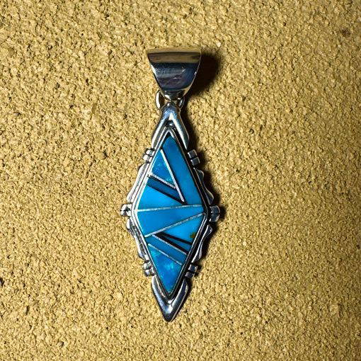 Turquoise Navajo Inlay Pendant By Evonne Rogers 10.7g