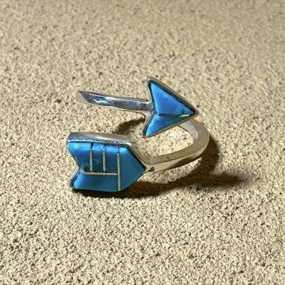 Turquoise Arrow Inlay Ring By James Marygoat Size T-U 5.7g
