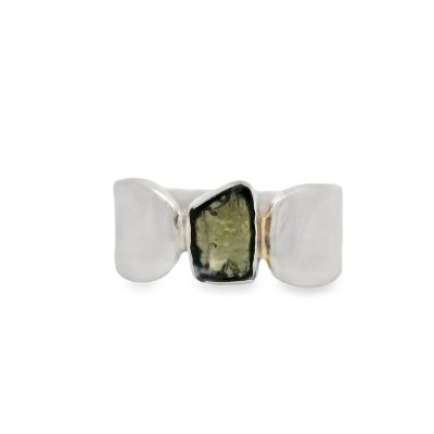 Moldavite Raw Freeform Ring Size Q