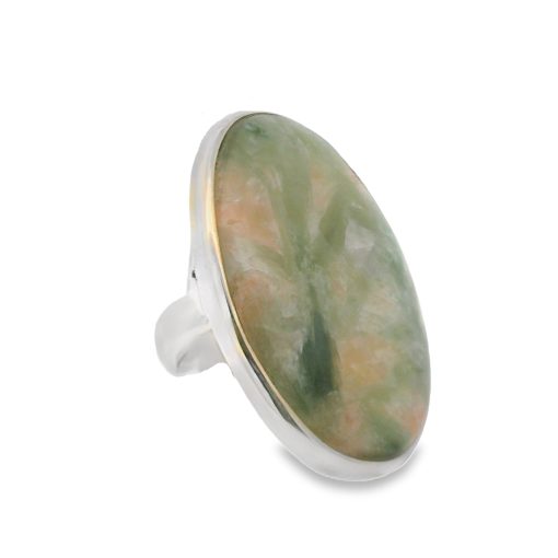 Green Apophyllite Large Oval Ring Size Q