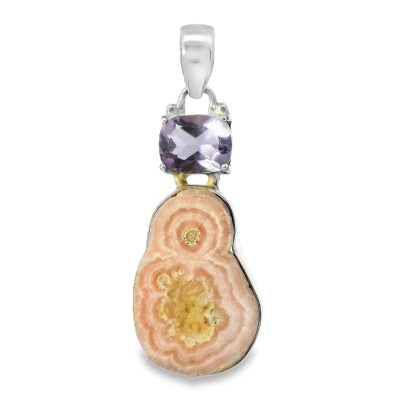 Rhodochrosite Stalactite Pendant with Amethyst 10.3g