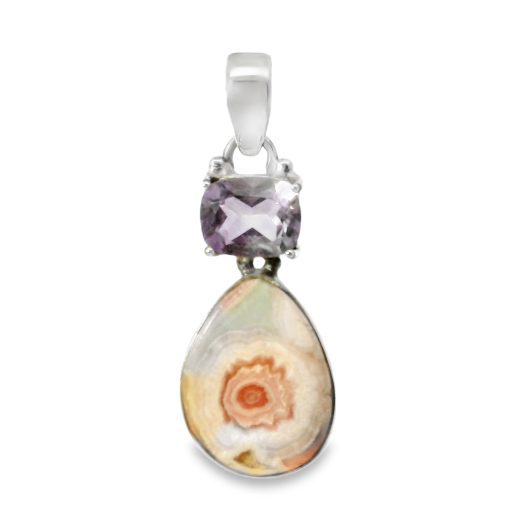 Rhodochrosite Stalactite Pendant with Amethyst 7.7g