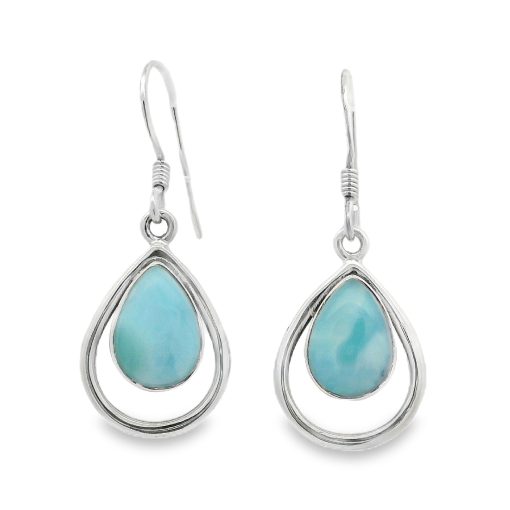 Larimar Peardrop Open Loop Earrings 3.9g