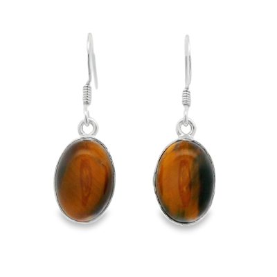 Tigers Eye Golden Oval Drop Earrings 4.4g