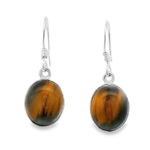 Tigers Eye Golden Oval Drop Earrings 3.7g
