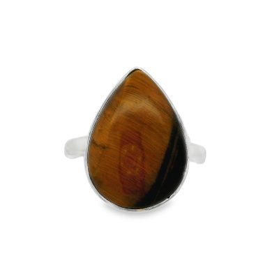 Tigers Eye Golden Peardrop Ring Size P
