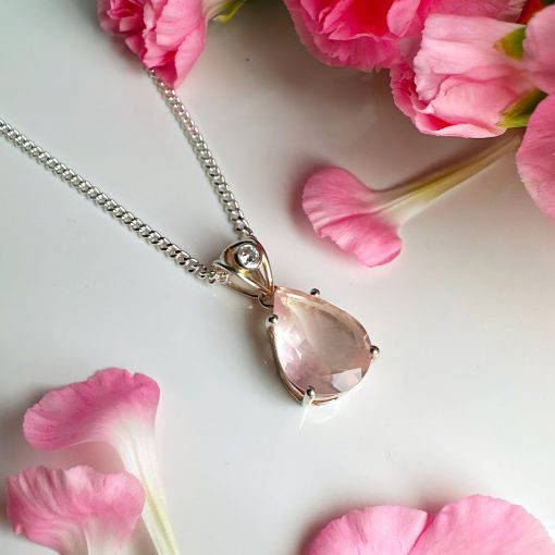 Rose Quartz Peardrop Faceted Pendant 2.9g - Image 3