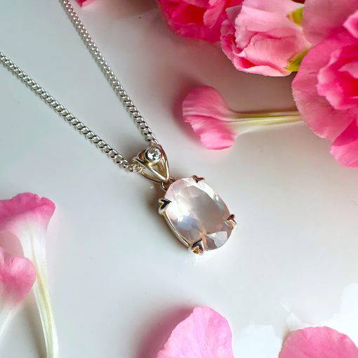 Rose Quartz Oval Faceted Pendant 3.3g - Image 3