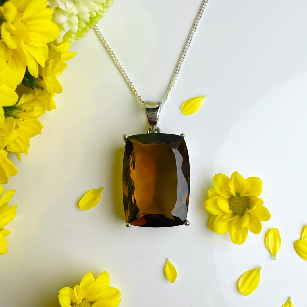 Cognac Citrine Rectangular Claw Set Pendant 10.7g - Image 2