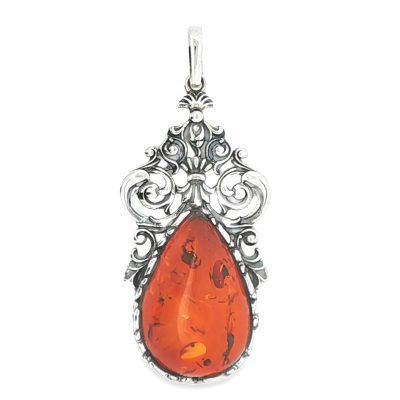 Amber Ornate Pear Drop Pendant 4g