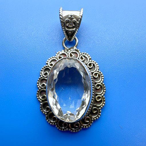 Clear Quartz Oval Ornate Pendant 8.1g