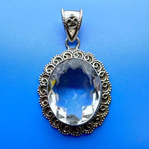 Clear Quartz Oval Ornate Pendant 10g