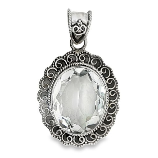 Clear Quartz Oval Ornate Pendant 10g - Image 2