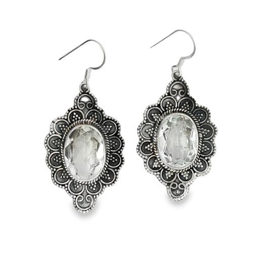 Clear Quartz Oval Ornate Drop Earrings 11.5g - Image 2