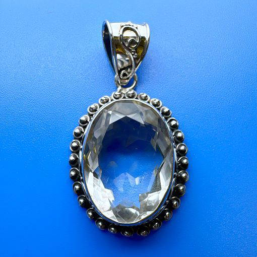 Clear Quartz Oval Ornate Pendant 11.4g