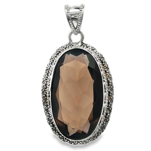 Smoky Quartz Large Oval Ornate Pendant 16.5g