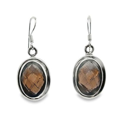 Smoky Quartz Oval Drop Earrings 8.6g