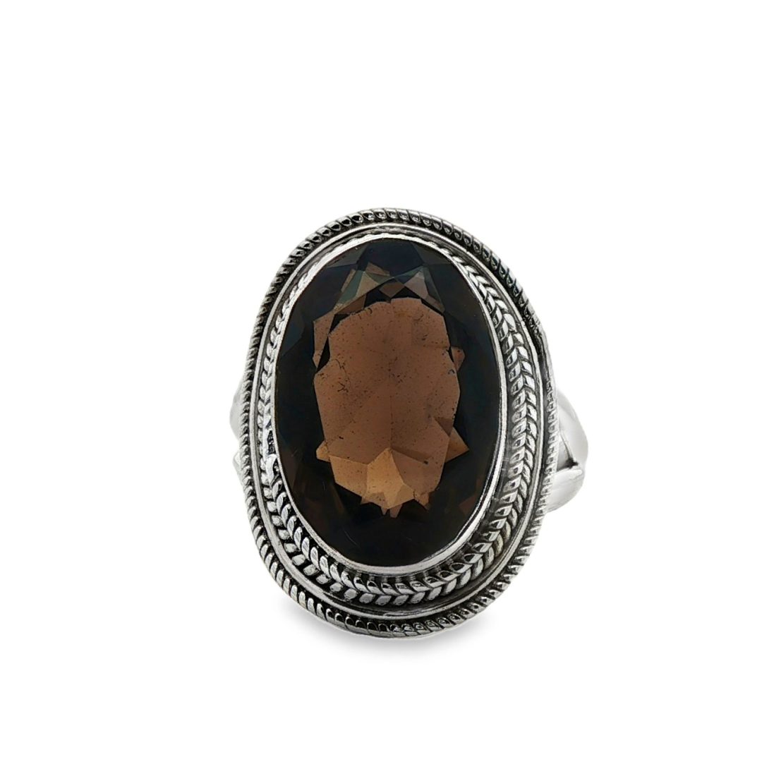 Smoky Quartz Oval Ornate Ring Size R - Image 2