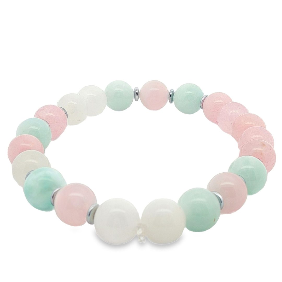 Self Worth - Rose Quartz, White Jade & Aquamarine Beaded Bracelet