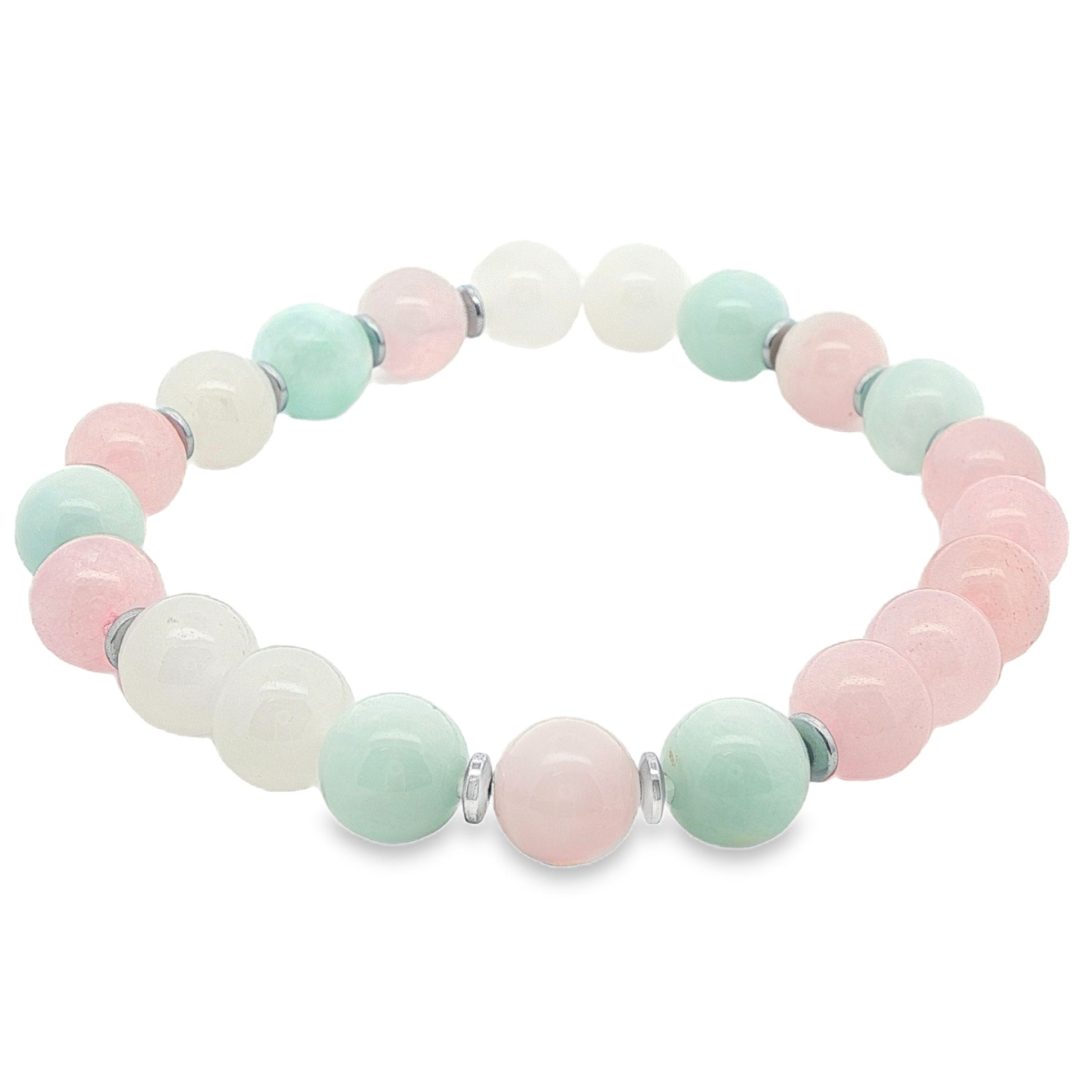 Self Worth - Rose Quartz, White Jade & Aquamarine Beaded Bracelet - Image 2