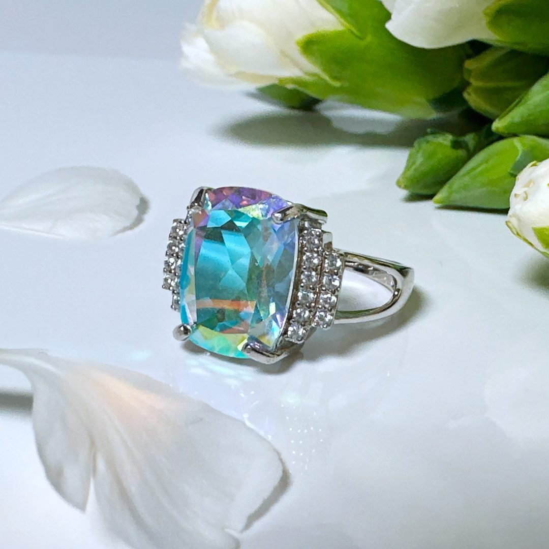 Angel Aura Rectangular Claw Set Ring Size O - Image 4