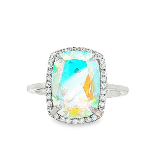 Angel Aura Rectangular Claw Set Ring Size S