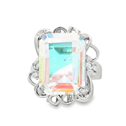 Angel Aura Rectangular Claw Set Ring Size P