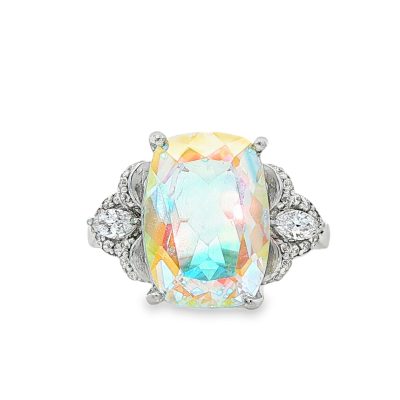 Angel Aura Rectangular Claw Set Ring Size Q