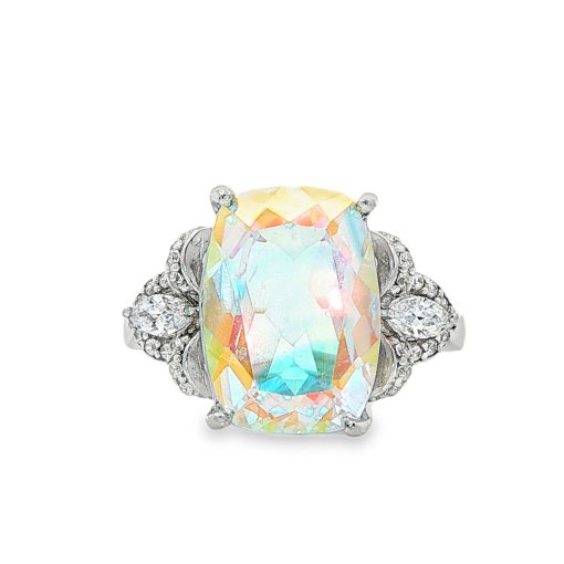 Angel Aura Rectangular Claw Set Ring Size Q