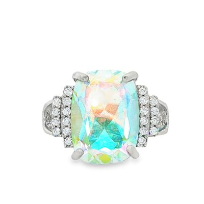 Angel Aura Rectangular Claw Set Ring Size O