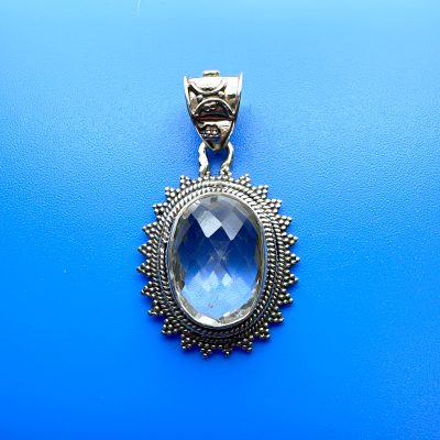 Clear Quartz Oval Ornate Pendant 6.6g