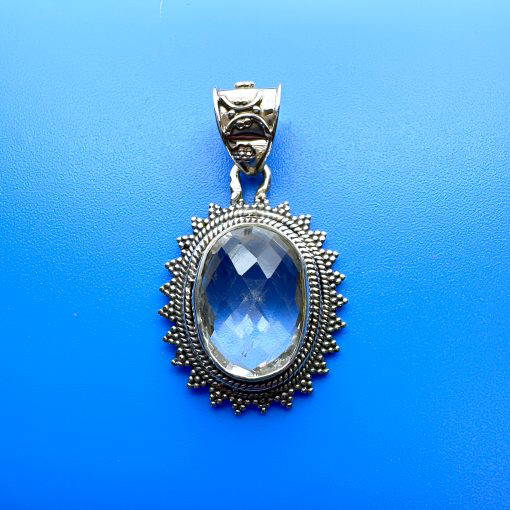 Clear Quartz Oval Ornate Pendant 6.6g