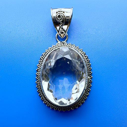 Clear Quartz Oval Ornate Pendant 9.7g