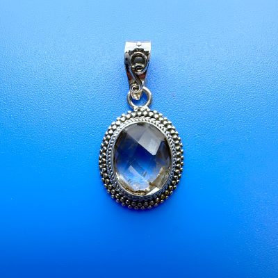 Clear Quartz Oval Ornate Pendant 3.5g