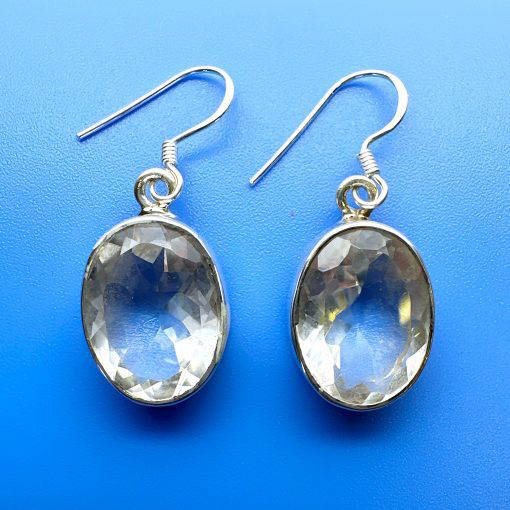 Clear Quartz Oval Drop Earrings 7.9g