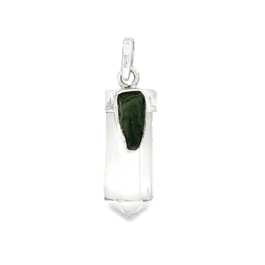 Moldavite & Quartz Point Pendant 5.7g