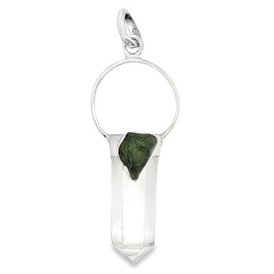 Moldavite & Quartz Point Pendant 5.4g
