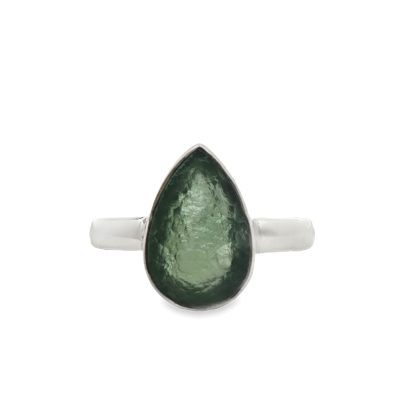 Moldavite Pear Drop Ring Size O