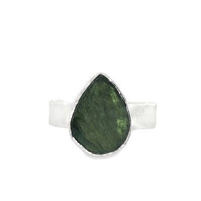 Moldavite Adjustable Pear Drop Ring
