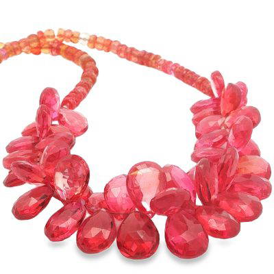 Vivid Pink & Sunset Orange Padparadscha Sapphire Faceted Drop Beads