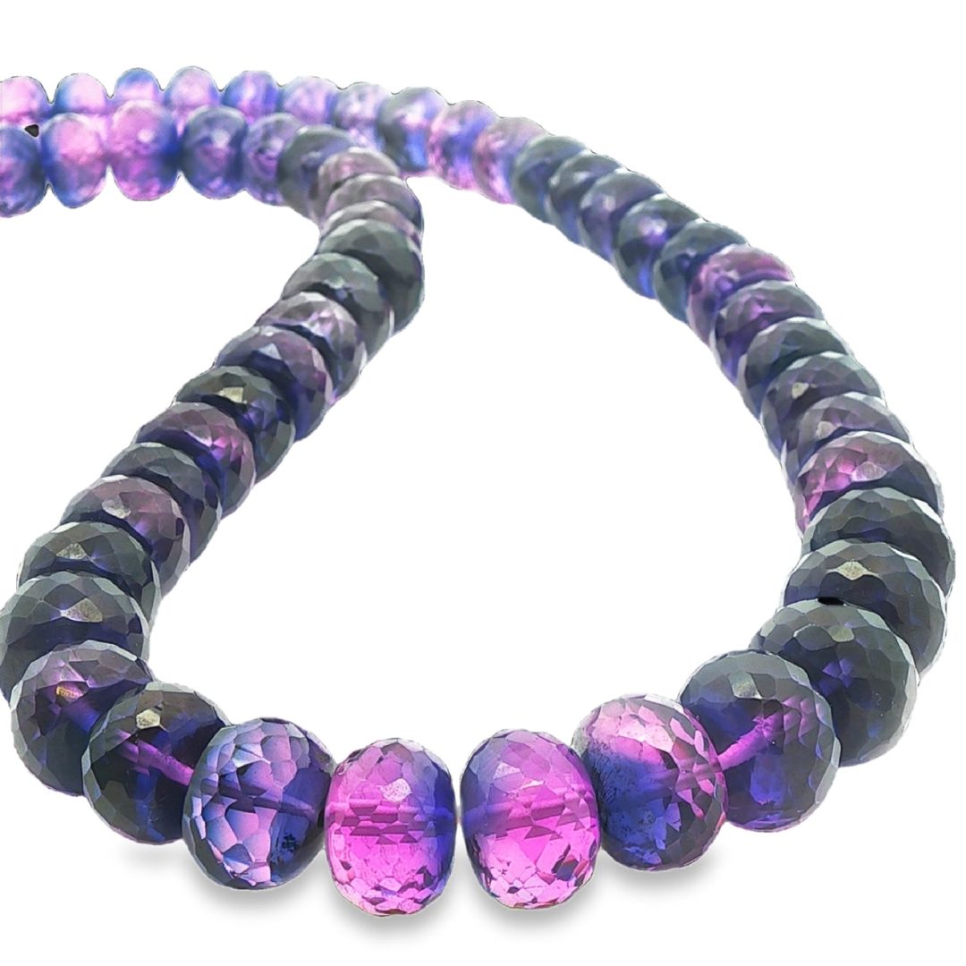 Soft Pink & Cool Blue Sapphire Faceted Rondelle Beads - Image 4