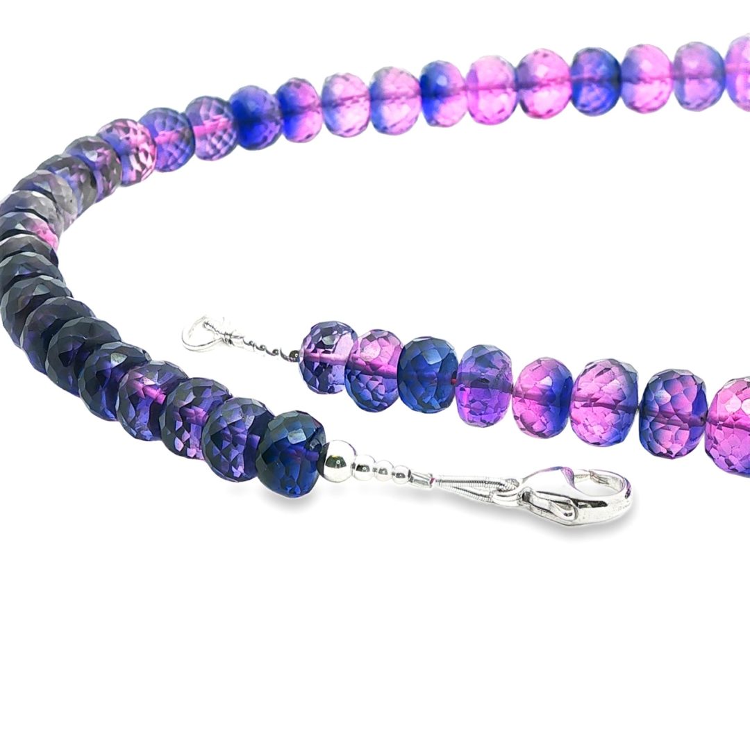 Soft Pink & Cool Blue Sapphire Faceted Rondelle Beads - Image 3