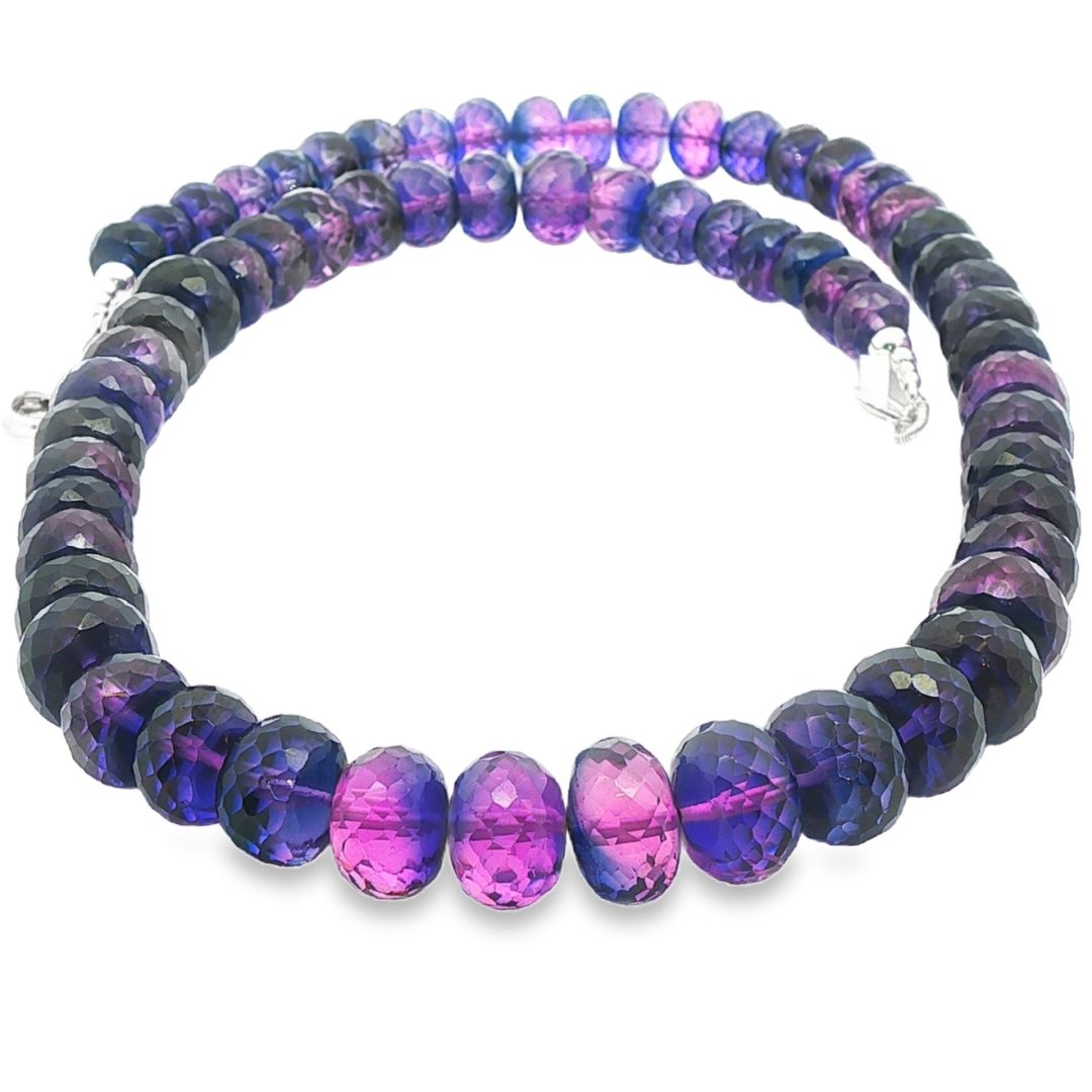 Soft Pink & Cool Blue Sapphire Faceted Rondelle Beads - Image 2