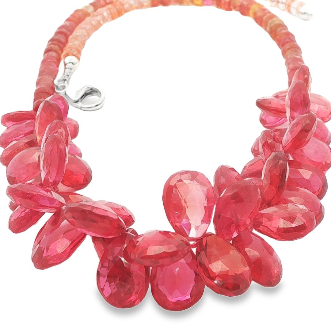 Vivid Pink & Sunset Orange Padparadscha Sapphire Faceted Drop Beads - Image 3