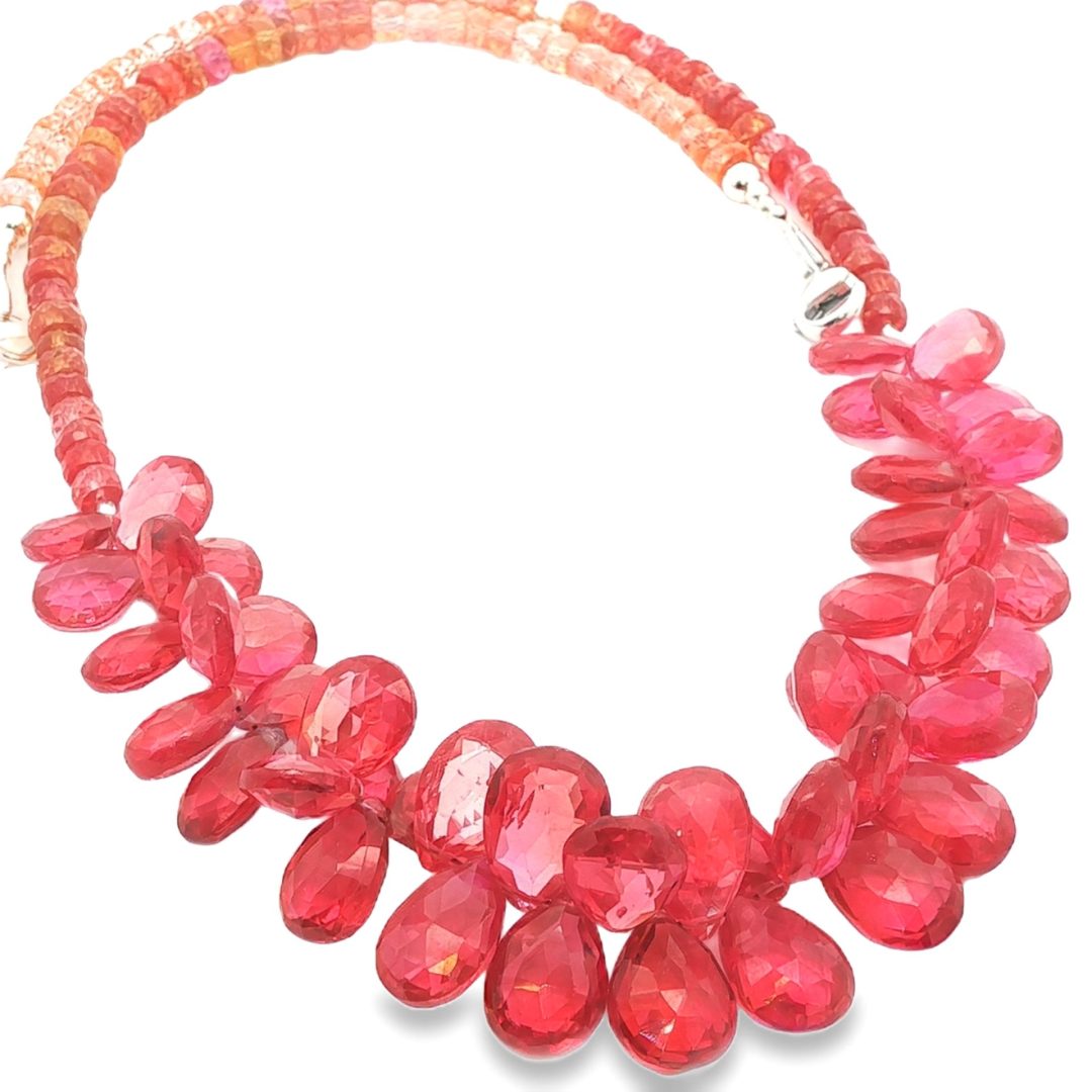 Vivid Pink & Sunset Orange Padparadscha Sapphire Faceted Drop Beads - Image 6